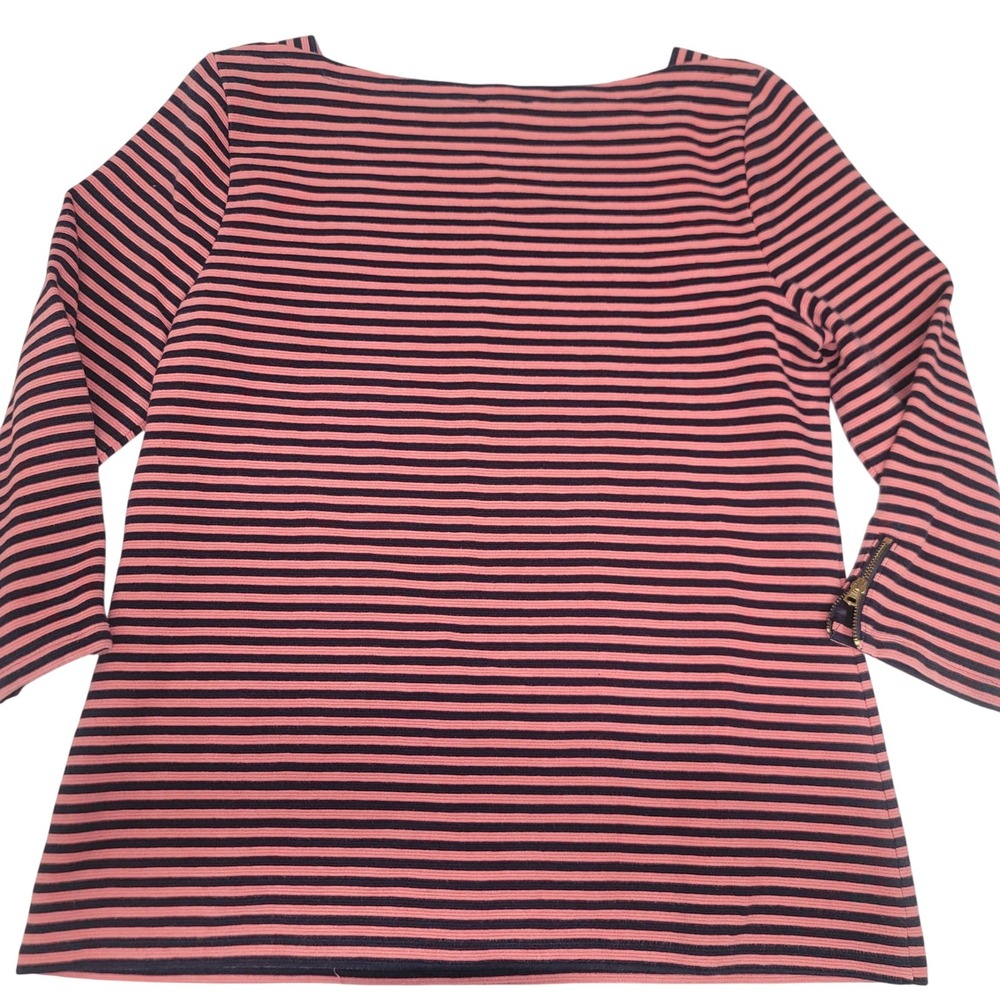 Talbots Women's‎ L Top Striped Long Sleeve Boat Neck Gold Zipper Accents